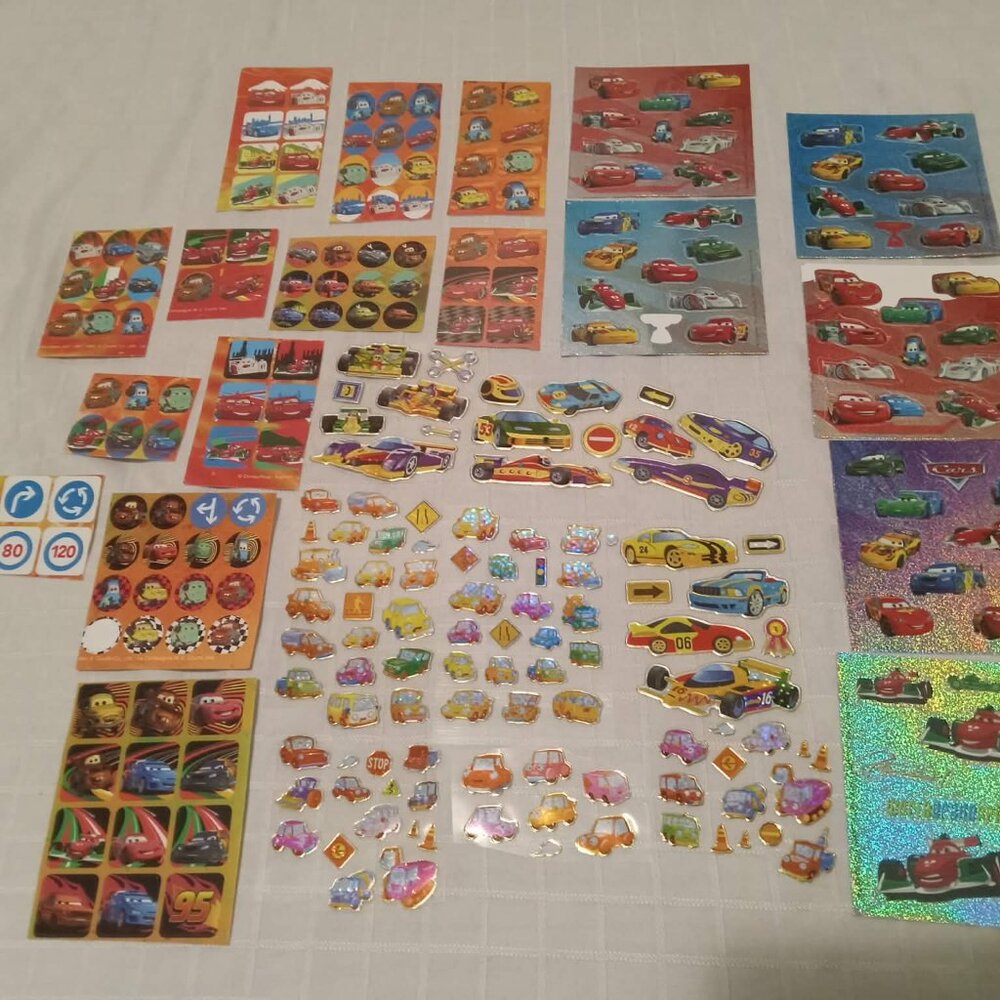 Vintage stickers in various sizes with cars and Cars designs